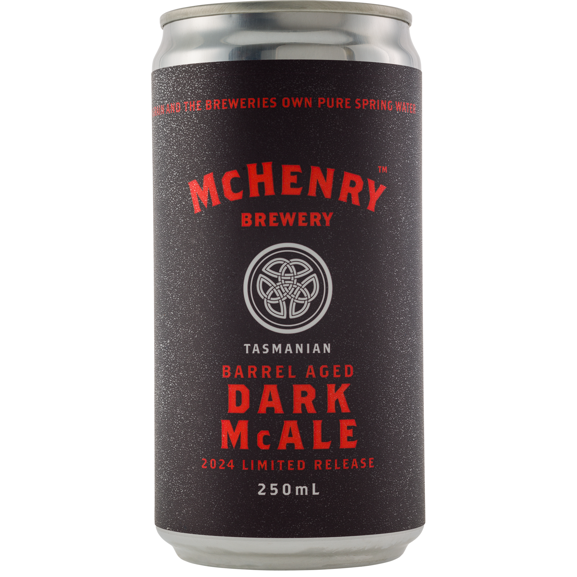 Can of McHenry Brewery Tasmanian Barrel Aged Dark McAle on a white background