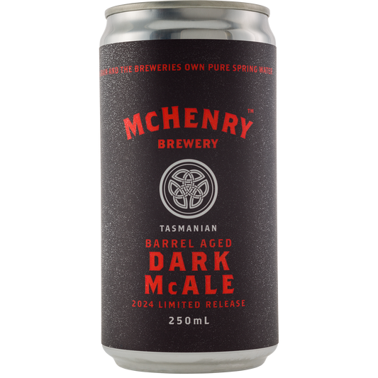 Can of McHenry Brewery Tasmanian Barrel Aged Dark McAle on a white background